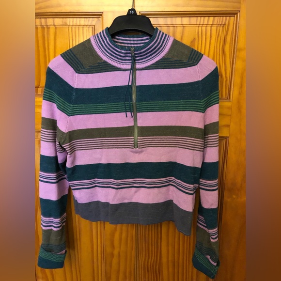 Free People Womens Striped Rip Tide Mock Neck Sweater Top Purple - Picture 5 of 11